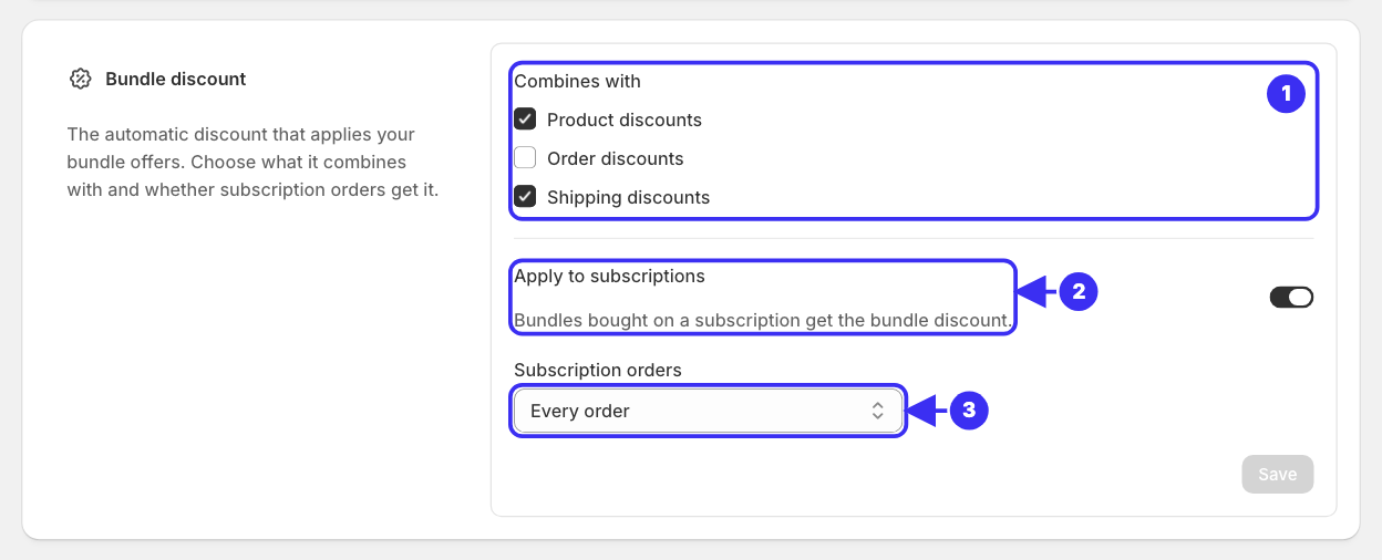 Settings, Bundle discount