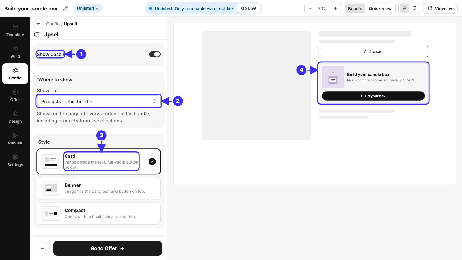 Config, Upsell, with the product page preview